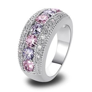 Pink and white CZ silver color ring size 7.5